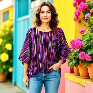 The Silk Farm Vintage 80's Blouse Top Pullover SHEER Striped size 8
